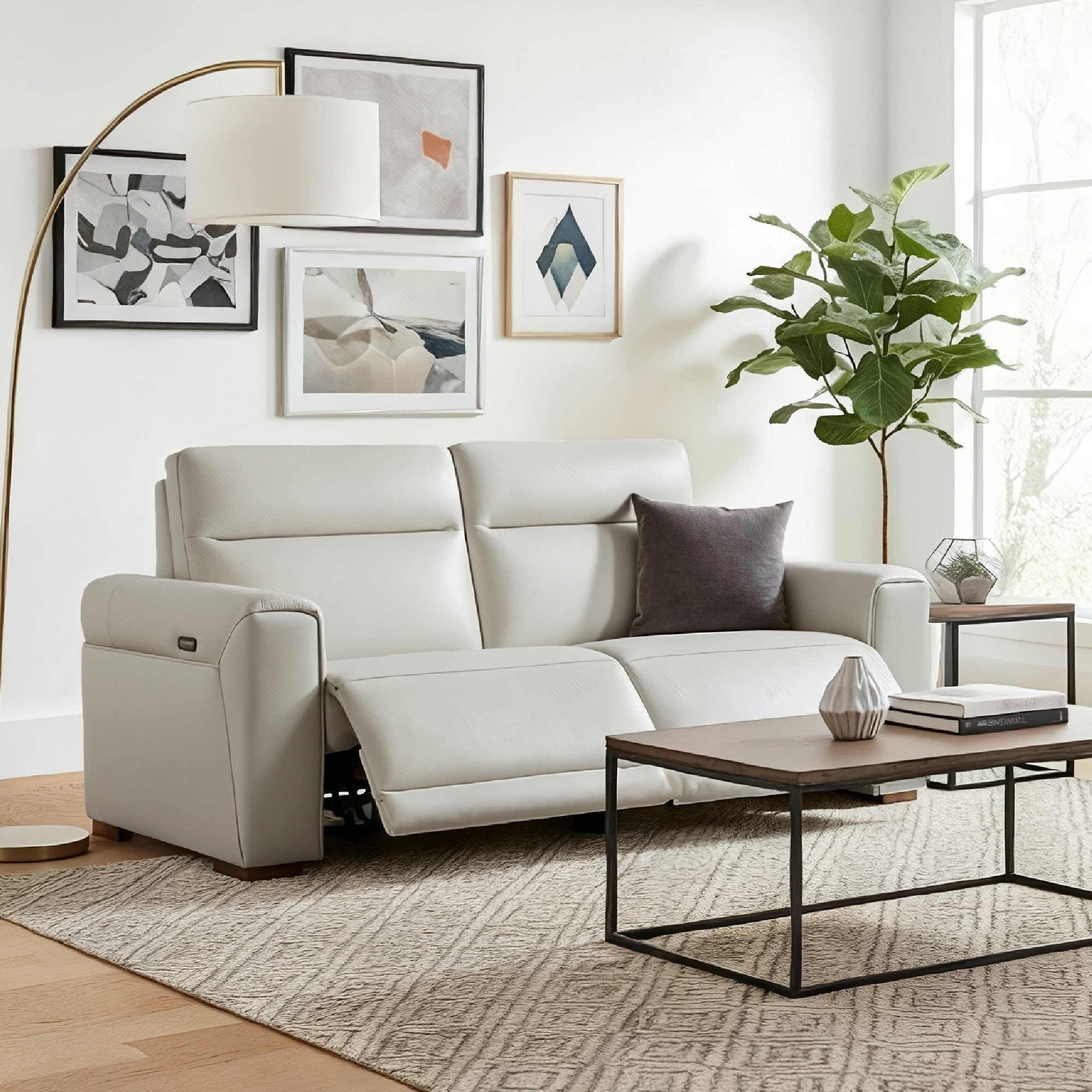 Hokku Designs Ollie Genuine Leather Power Wall Reclining Sofa